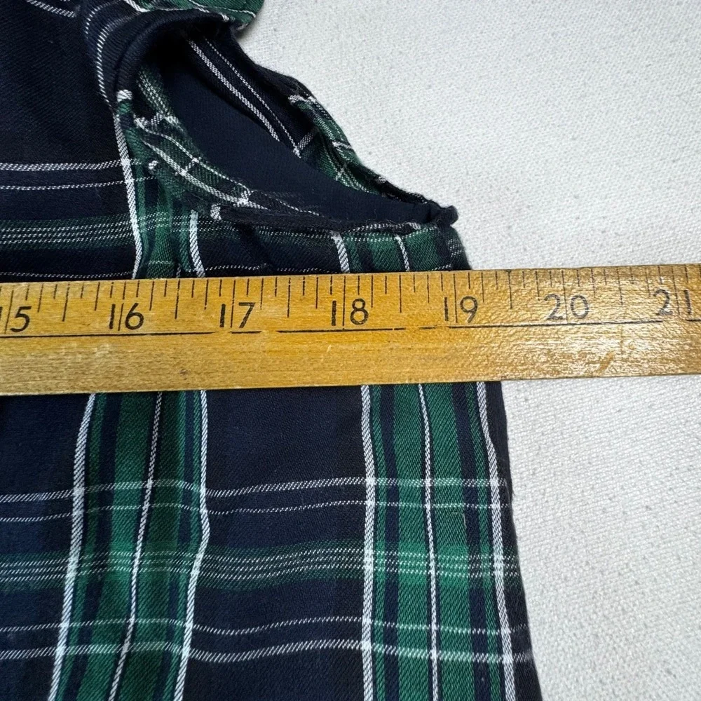 Loft Navy Green Plaid Sleeveless Midi Dress Ruffle‎ Neck Casual Boho Cap Sleeve - Picture 5 of 8